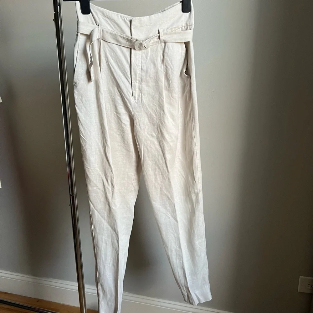 Mango Linen Belted Pants in Size 4